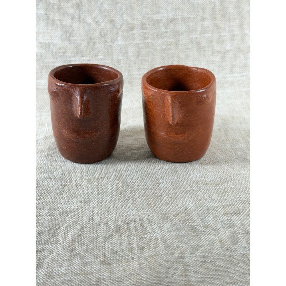 Vintage Ceramic Face Cups (Pair) | Hand Sculpted Pottery Cups studio pottery